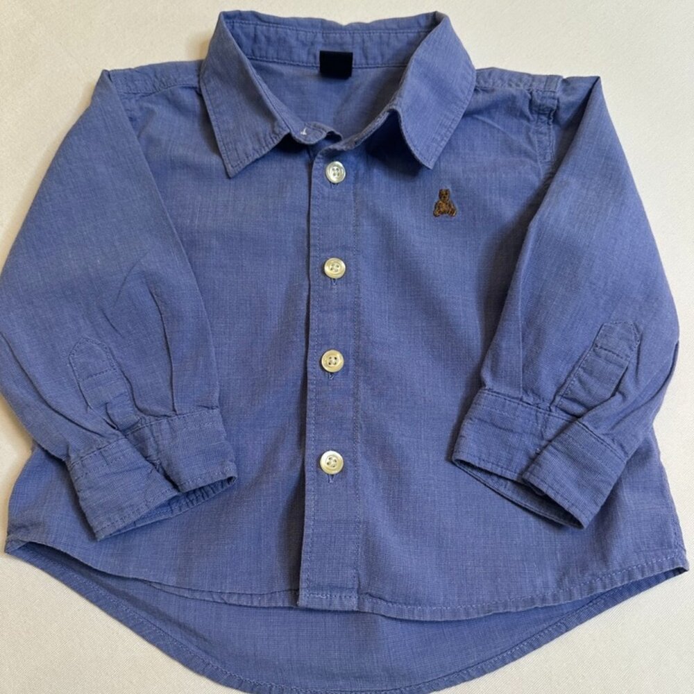Baby Boy Gap Blue Button-Down Long Sleeve Shirt Size 18-24 Months